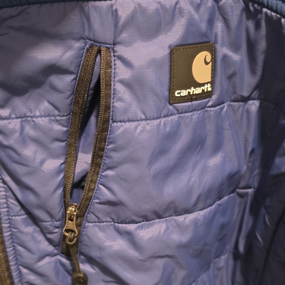 Carhartt Mens Blue Quilted Hybrid Full Zip Hooded Jacket Large Ripstop Workwear - Picture 5 of 8